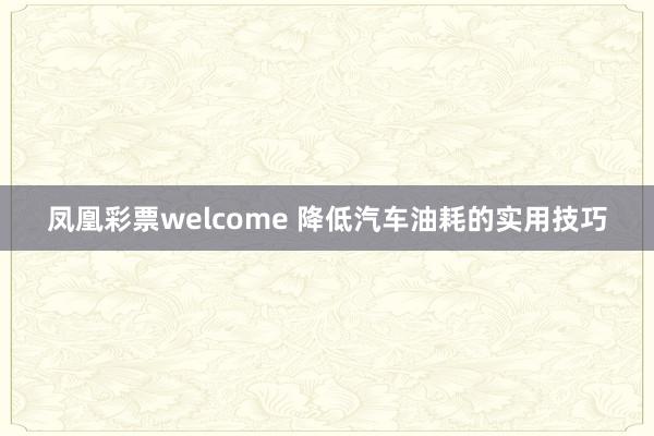 凤凰彩票welcome 降低汽车油耗的实用技巧