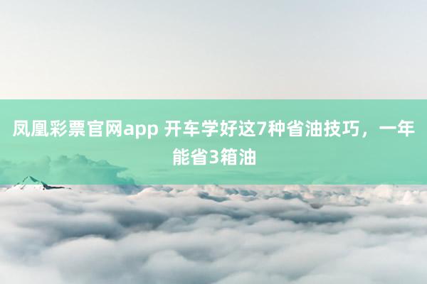 凤凰彩票官网app 开车学好这7种省油技巧，一年能省3箱油