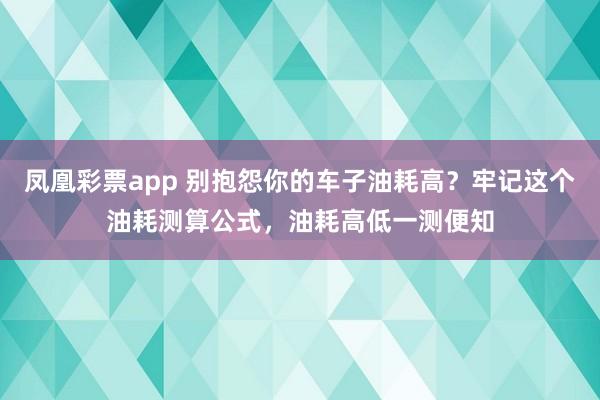 凤凰彩票app 别抱怨你的车子油耗高？牢记这个油耗测算公式，油耗高低一测便知