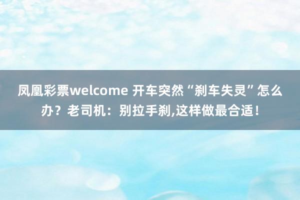 凤凰彩票welcome 开车突然“刹车失灵”怎么办？老司机：别拉手刹,这样做最合适！