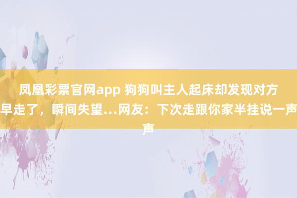 凤凰彩票官网app 狗狗叫主人起床却发现对方早走了，瞬间失望…网友：下次走跟你家半挂说一声