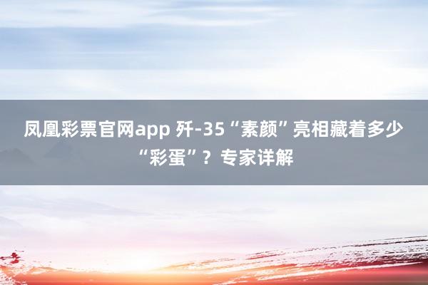 凤凰彩票官网app 歼-35“素颜”亮相藏着多少“彩蛋”？专家详解