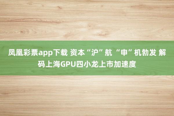 凤凰彩票app下载 资本“沪”航 “申”机勃发 解码上海GPU四小龙上市加速度