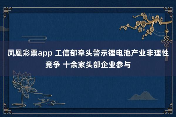 凤凰彩票app 工信部牵头警示锂电池产业非理性竞争 十余家头部企业参与