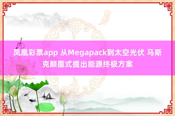 凤凰彩票app 从Megapack到太空光伏 马斯克颠覆式提出能源终极方案
