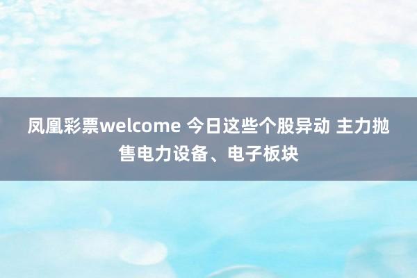 凤凰彩票welcome 今日这些个股异动 主力抛售电力设备、电子板块
