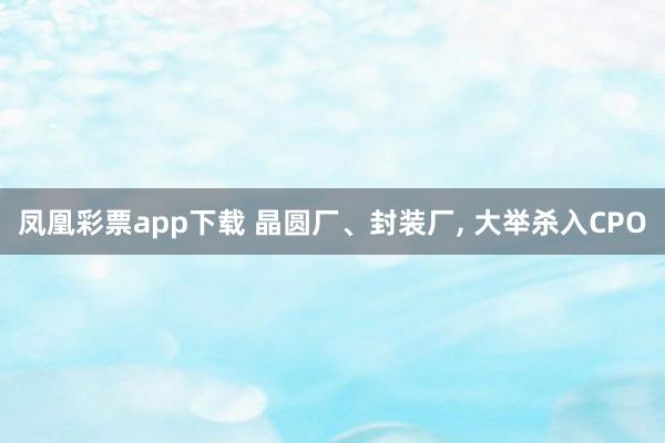 凤凰彩票app下载 晶圆厂、封装厂, 大举杀入CPO