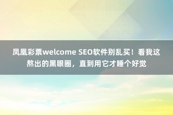 凤凰彩票welcome SEO软件别乱买！看我这熬出的黑眼圈，直到用它才睡个好觉