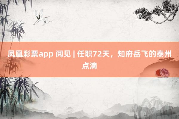 凤凰彩票app 阅见 | 任职72天,知府岳飞的泰州点滴