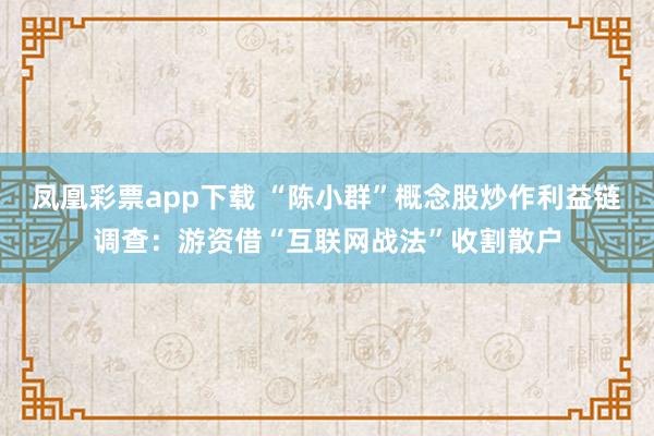 凤凰彩票app下载 “陈小群”概念股炒作利益链调查：游资借“互联网战法”收割散户