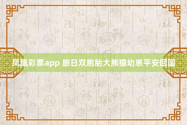 凤凰彩票app 旅日双胞胎大熊猫幼崽平安回国