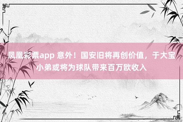 凤凰彩票app 意外!国安旧将再创价值,于大宝小弟或将为球队带来百万欧收入