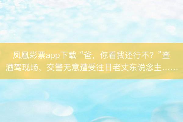 凤凰彩票app下载 “爸，你看我还行不？”查酒驾现场，交警无意遭受往日老丈东说念主……