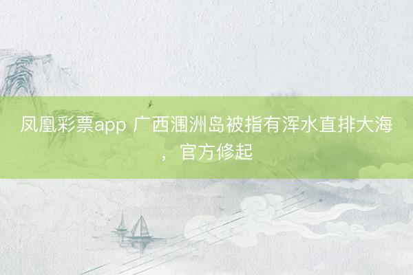 凤凰彩票app 广西涠洲岛被指有浑水直排大海，官方修起