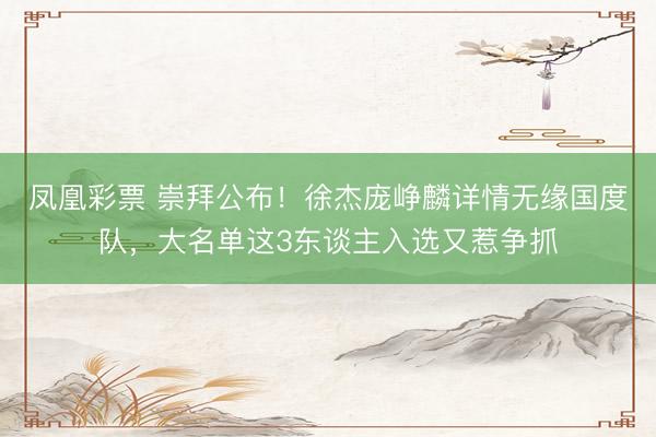 凤凰彩票 崇拜公布!徐杰庞峥麟详情无缘国度队,大名单这3东谈主入选又惹争抓